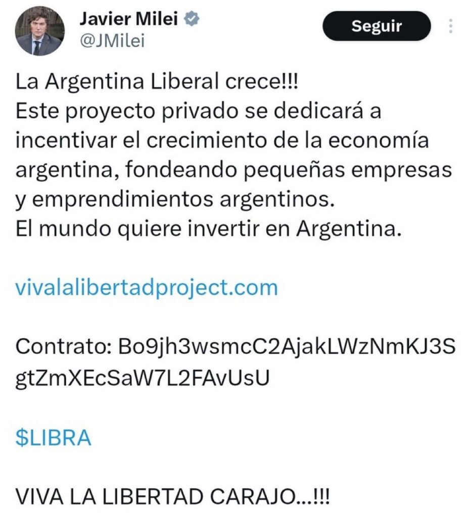 Argentina President Javier Milei Libra Rug Pull Scandal (Credit: X)